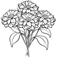 zinnia flor contorno ilustración colorante libro página diseño, zinnia flor negro y blanco línea Arte dibujo colorante libro paginas para niños y adultos vector