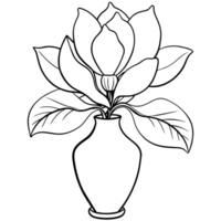 Magnolia Flower outline illustration coloring book page design, Magnolia Flower black and white line art drawing coloring book pages for children and adults vector