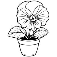 Pansy flower outline illustration coloring book page design, Pansy flower Bouquet black and white line art drawing coloring book pages for children and adults vector