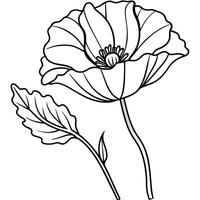 amapola flor contorno ilustración colorante libro página diseño, amapola flor negro y blanco línea Arte dibujo colorante libro paginas para niños y adultos vector