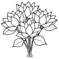 Lotus Flower outline illustration coloring book page design, Lotus Flower black and white line art drawing coloring book pages for children and adults vector