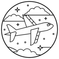 Plane outline coloring book page line art illustration digital drawing vector