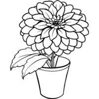 Zinnia Flower outline illustration coloring book page design, Zinnia Flower black and white line art drawing coloring book pages for children and adults vector