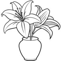 Lily Flower outline illustration coloring book page design, Lily Flower black and white line art drawing coloring book pages for children and adults vector