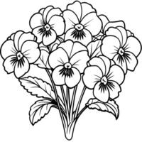 Pansy flower outline illustration coloring book page design, Pansy flower Bouquet black and white line art drawing coloring book pages for children and adults vector