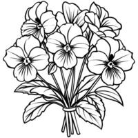 Pansy flower outline illustration coloring book page design, Pansy flower Bouquet black and white line art drawing coloring book pages for children and adults vector