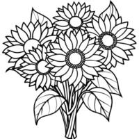 Sunflower flower outline illustration coloring book page design, Sunflower flower black and white line art drawing coloring book pages for children and adults vector