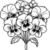 Pansy flower outline illustration coloring book page design, Pansy flower Bouquet black and white line art drawing coloring book pages for children and adults vector