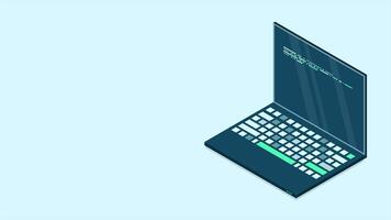 Isometric laptop animation. 3d isometric laptop computer. Abstract programming language and program code on a laptop screen. 4K animated in isometric style video