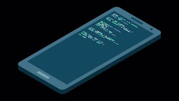 isometrisch Smartphone Animation. einfach eben isometrisch Telefon. Smartphone Gerät isometrisch Technologie. 4k animiert im isometrisch Stil. transparent Hintergrund mit Alpha Kanal video