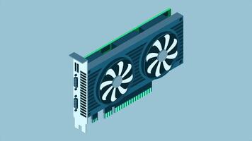 3d isometric graphic card animation. Isometric of device graphic card. Personal computer hardware component. 4K animated in isometric style video