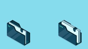 File transfer animation. Document transferring between folders. Concept for remote connection between two folders. Data backup. Isometric cloud technology. 4K animated in isometric style video