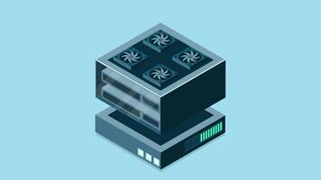 Isometric futuristic server animation. Isometric database or data center. Abstract blockchain. Computer storage. Cloud storage. 4K animated in isometric style video