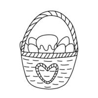 Easter basket with eggs and Easter cake isolated vector