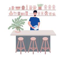 Man cooking in kitchen vector