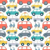 cars seamless pattern on white background. Flat transport pattern in childish style vector