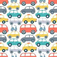 cars seamless pattern on white background. Flat transport pattern in childish style vector