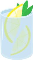 vaso con agua, menta y limón plano ilustración. mojito en un vaso con limón y menta. vector