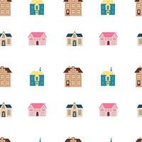 Cute flat houses seamless pattern on white background. Different town houses seamless pattern vector