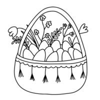 Easter basket with eggs and cakes coloring page vector