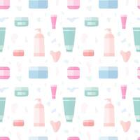 Skin care organic cream tubes and bottles seamless pattern vector