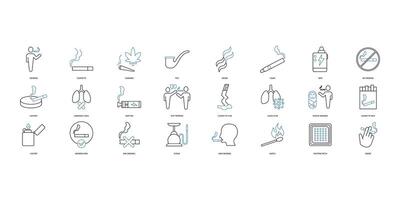 Smoking icons set. Set of editable stroke icons.Set of Smoking vector