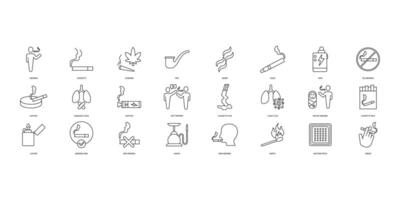 Smoking icons set. Set of editable stroke icons.Set of Smoking vector