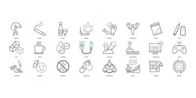 Addiction icons set. Set of editable stroke icons.Set of Addiction vector