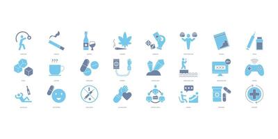 Addiction icons set. Set of editable stroke icons.Set of Addiction vector