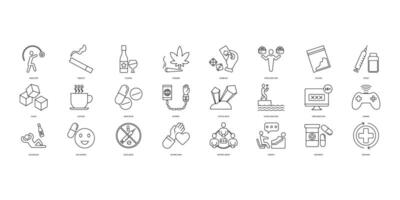 Addiction icons set. Set of editable stroke icons.Set of Addiction vector