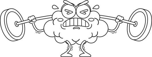 Outlined Funny Brain Cartoon Character Lifting Weights vector