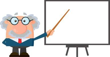 Professor Or Scientist Character With Pointer Presenting On A White Board vector