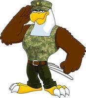 águila soldado dibujos animados personaje saludo vector