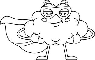 Outlined SuperHero Brain Cartoon Character vector