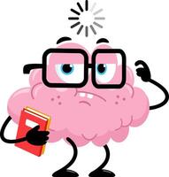 Funny Brain Cartoon Character Holding TextBooks And Thinks vector