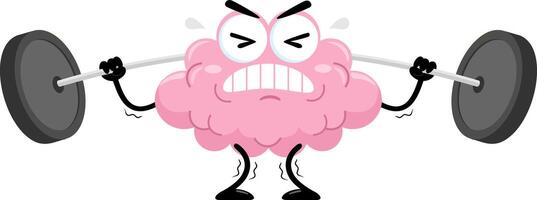 Funny Brain Cartoon Character Lifting Weights vector