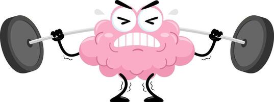 Funny Brain Cartoon Character Lifting Weights vector