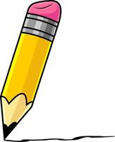 Cartoon Yellow Wooden Pencil With A Red Rubber And Line vector