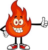 sonriente rojo fuego dibujos animados personaje dando un pulgar arriba vector