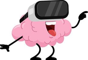 gracioso cerebro dibujos animados personaje utilizando virtual realidad lentes vector