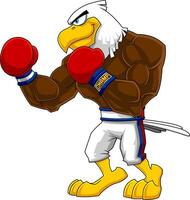 Boxer águila dibujos animados personaje en boxeo guantes en pie vector