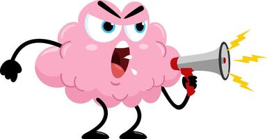 Angry Brain Cartoon Character Screaming Into Megaphone vector