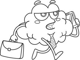 Outlined Business Brain Cartoon Character Go Work With Briefcase Talking On The Phone vector