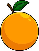 Cartoon Orange Fruit With Green Leaf vector