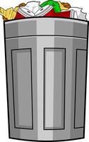 Cartoon Metal Garbage Can With Trash vector