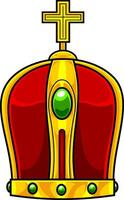 Cartoon Golden Crown With Green Diamonds And Cross vector