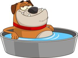 gracioso buldog dibujos animados personaje baños en un tina agua vector