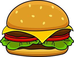 Cartoon Classic Double Cheeseburger With Cheese, Beef Patties Or Steak, Tomato And Lettuce vector