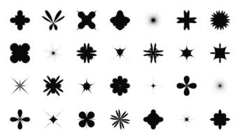 brutalismo y2k formas colocar. minimalista geométrico resumen retro elementos y varios formularios sencillo negro silueta de estrella y flor en de moda moderno estilo aislado en blanco antecedentes vector