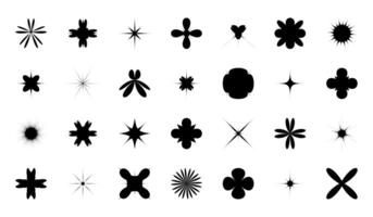 Y2k star and flower Shapes set. Minimalist geometric abstract Retro elements and various forms. Simple black brutalist silhouette in trendy modern style isolated on white background vector